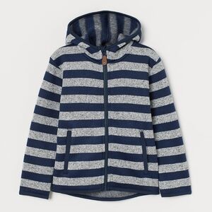 H&M Knitted Fleece Jacket Navy and Gray Striped, 4/6Y